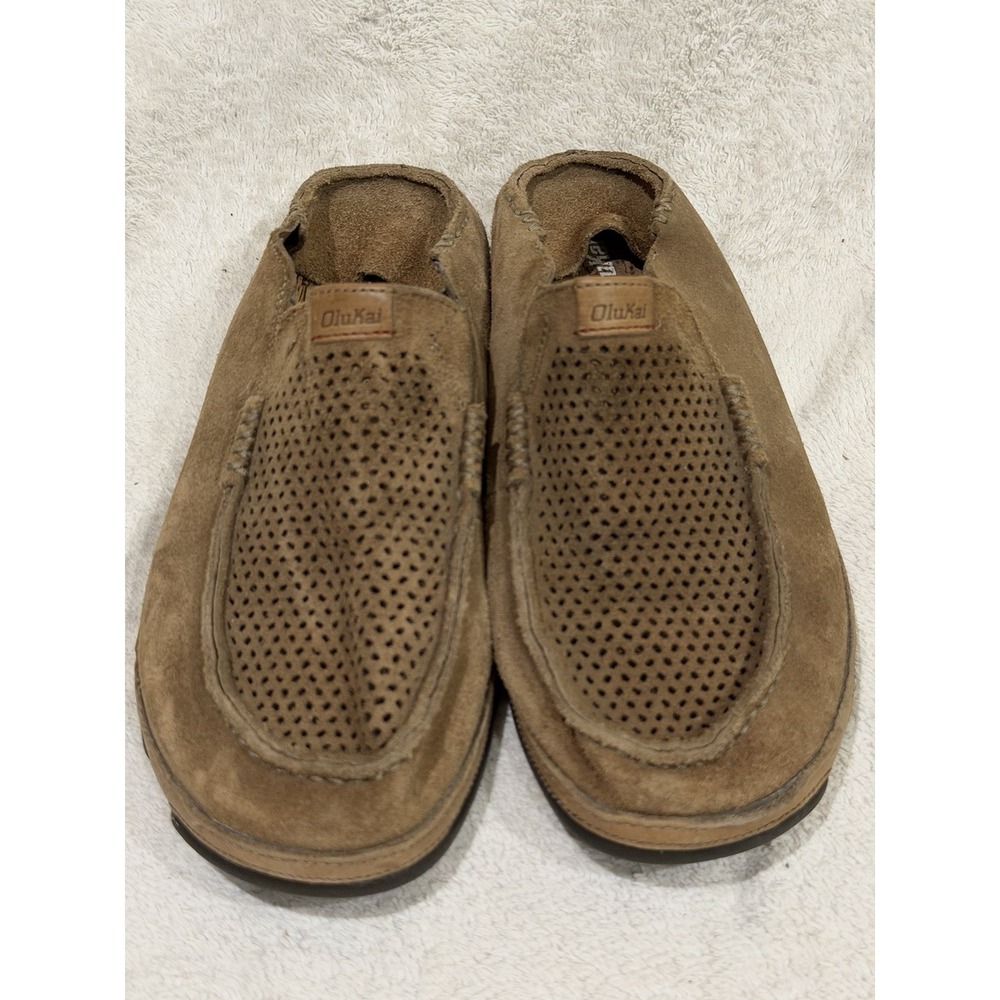Olukai Moloa Kohana Men's Size 10 Brown Perforated Leather Slip-On Shoes Comfort
